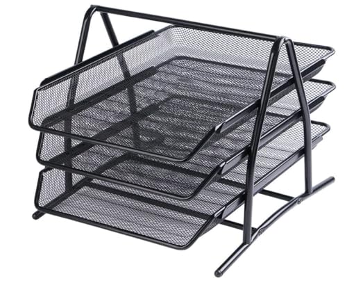 Ameco Dokumentenablage Metall mit 3 Fächern - Briefablage für Schreibtisch Organizer Büro - 29 x 35 x 27,8 cm cm Schwarz von Ameco