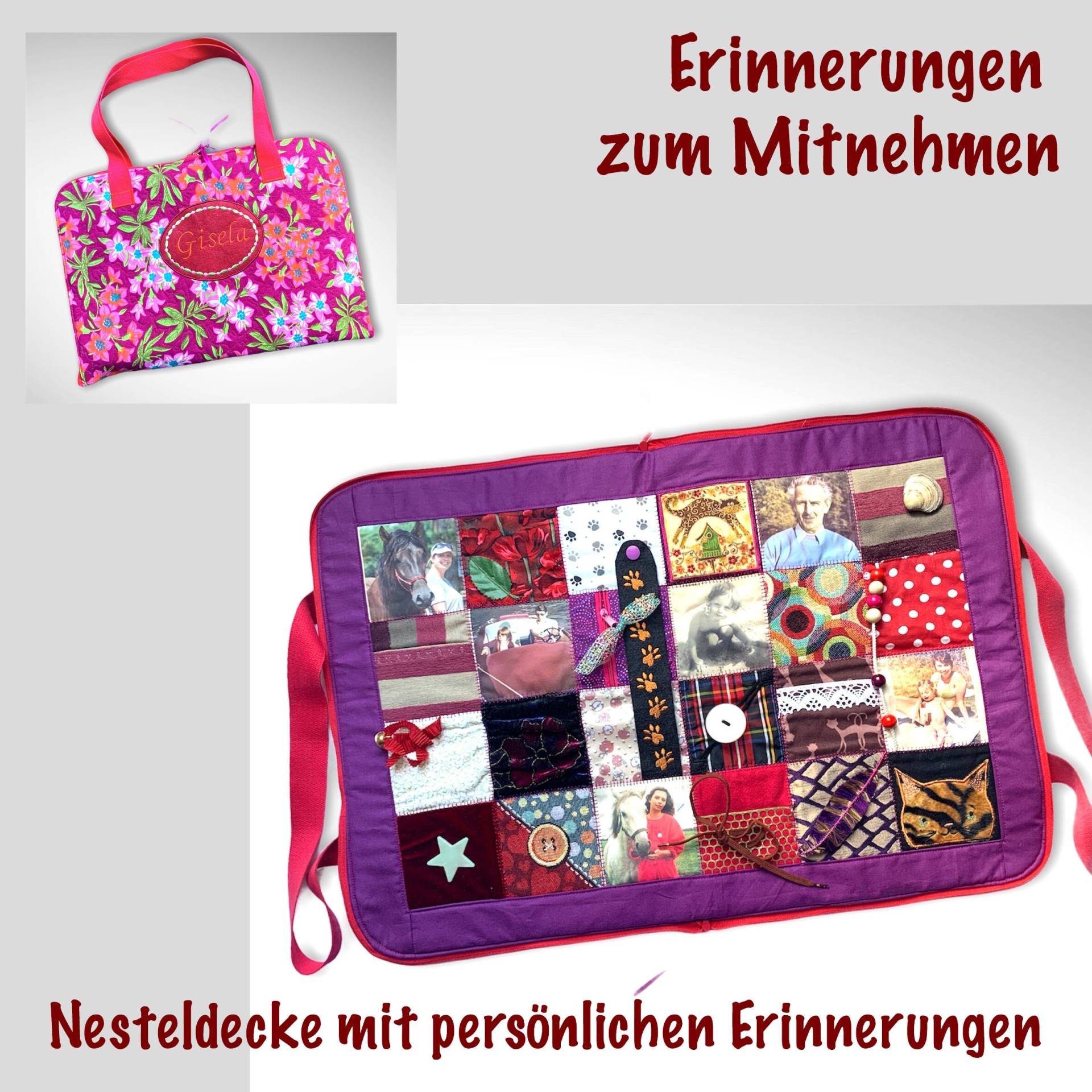 Nesteldecke Mit Fotos Individualisierbar Spiel-Tasche Für Demenzpatienten Familienfotos U.persönliche Stoffen Oder Dinge Zur Erinnerung von AmeliesIdeen