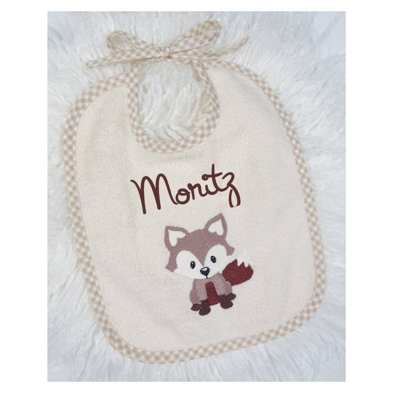 Lätzchen Mit Name, Fuchs, Beige, Personalisiert, Geschenk Baby, Zur Geburt, Taufe, Babygeschenk von AmeliesweltGeschenke