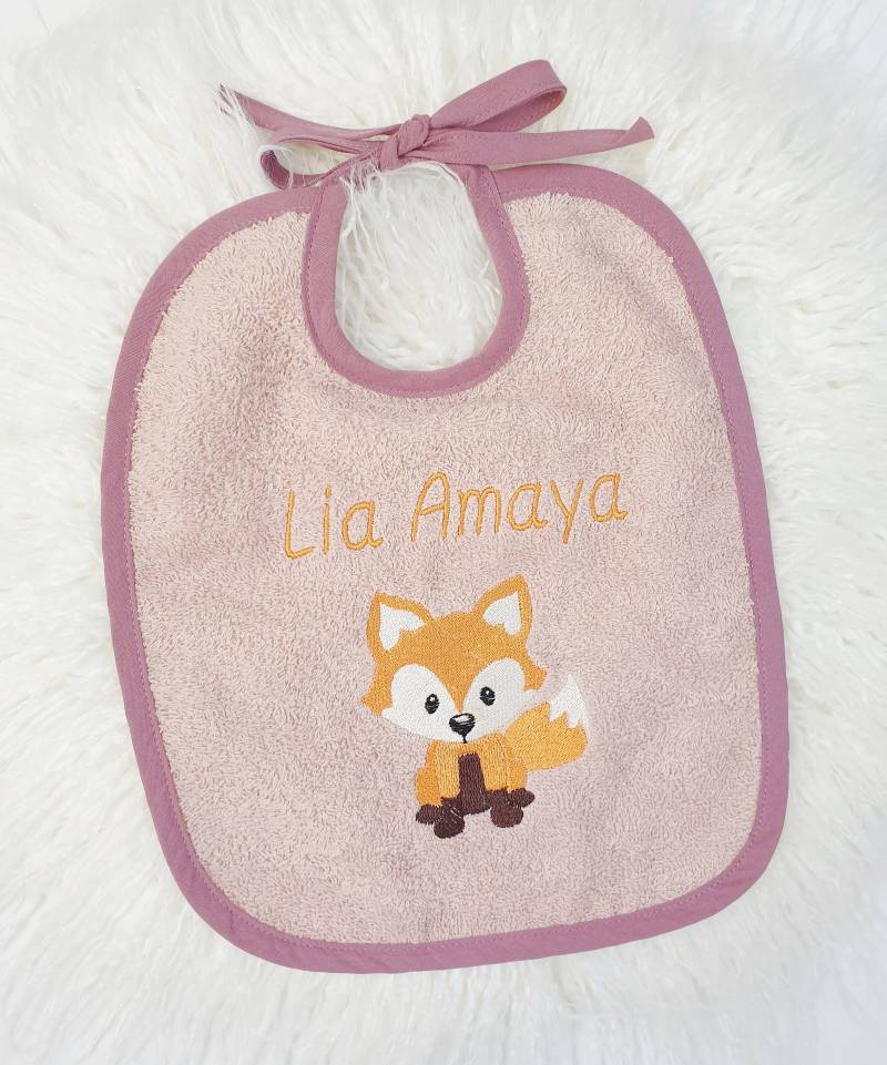 Lätzchen Mit Name, Fuchs, Peachrosa, Personalisiert, Geschenk Baby, Zur Geburt, Taufe, Babygeschenk von AmeliesweltGeschenke