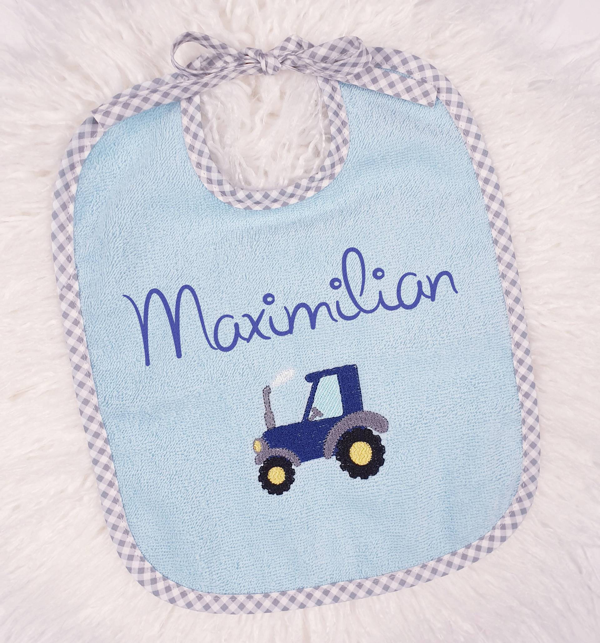 Lätzchen Mit Name, Traktor, Kristallblau, Personalisiert, Geschenk Baby, Zur Geburt, Taufe, Babygeschenk von AmeliesweltGeschenke