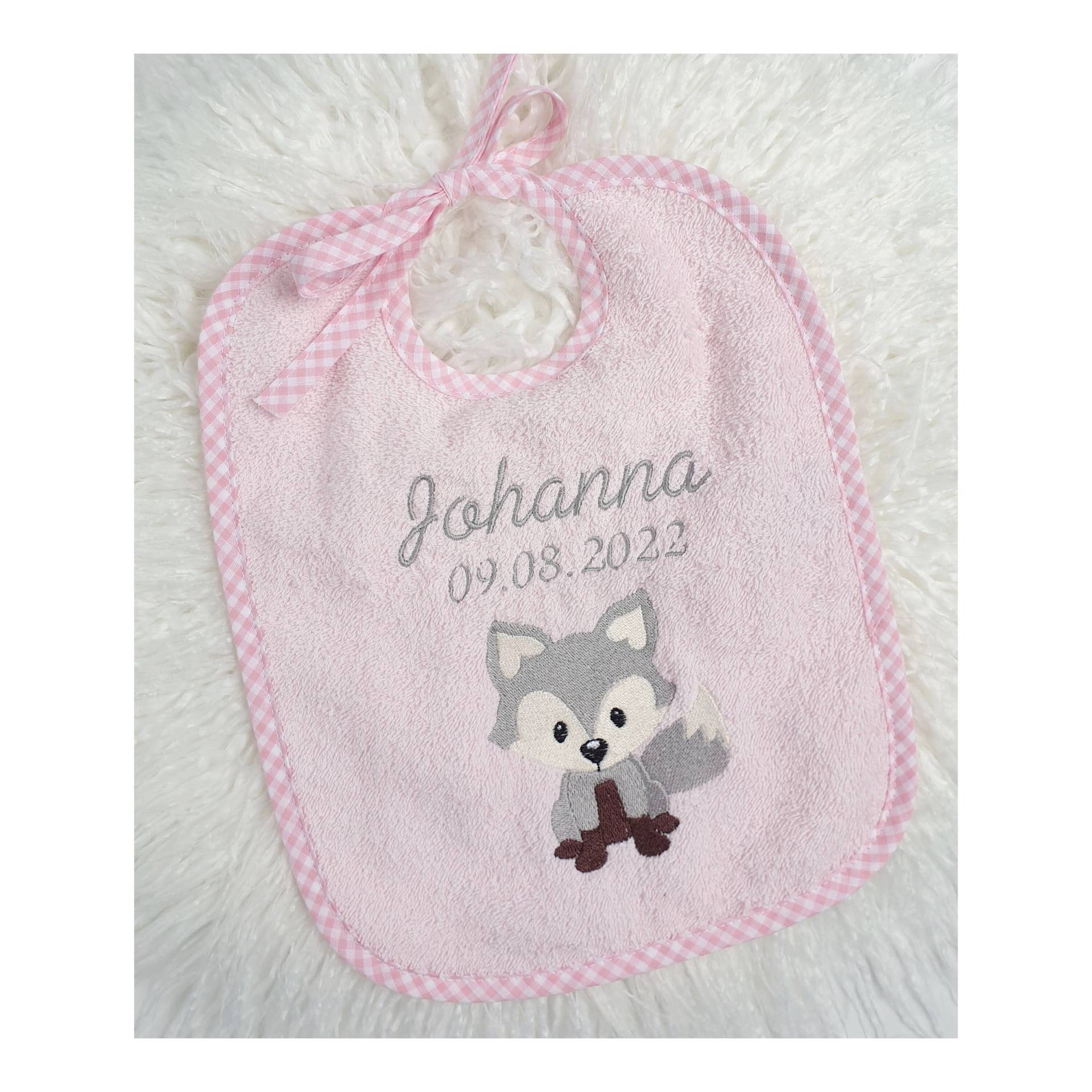 Lätzchen - Mit Name Fuchs Personalisiert Grau-Rosa Mädchen Babygeschenk von AmeliesweltGeschenke