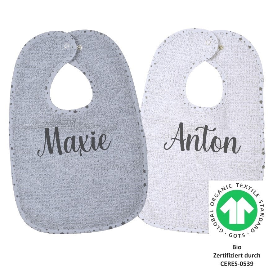 Lätzchen Mit Name Personalisiert, Bio-Baumwolle, Geschenk Baby, Zur Geburt, Taufe, Babygeschenk, Druckknopflatz von AmeliesweltGeschenke