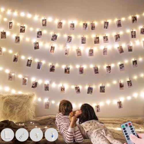 Amening LED Foto Clip Lichterkette,10M Fotoclip Lichterkette mit Fernbedienung,8 Modi,USB oder Batterie Betrieben für Innen,Party,Weihnachten,Hochzeit und im Freien von Amening