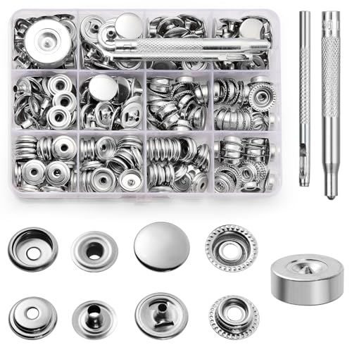 Amentalove 260 Stück Druckknöpfe Set, Druckknöpfe Ohne Nähen, Druckknopf Set,Druckknöpfe Metall mit 3 Einstellungswerkzeuge,Edelstahl Druckknopf Schraubbar für Kleidung Jacken Taschen Leder DIY Craft von Amentalove