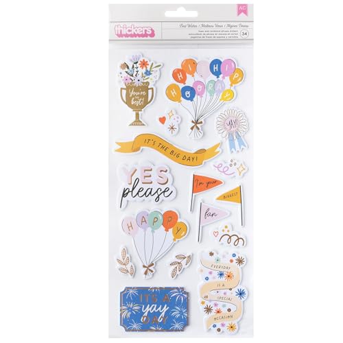 American Crafts Life Of The Party Thickers Stickers 34/Pkg-Gold Foil Phrase von American Crafts