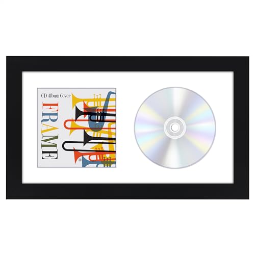 Americanflat CD-Rahmen-Vitrine, 16,5 x 30,5 cm, Albumcover-Kunst- und CD-Display-Rahmen mit Holzformung, bruchfestem Glas und Staffelei für Wand- und Tisch-Display, Schwarz von Americanflat