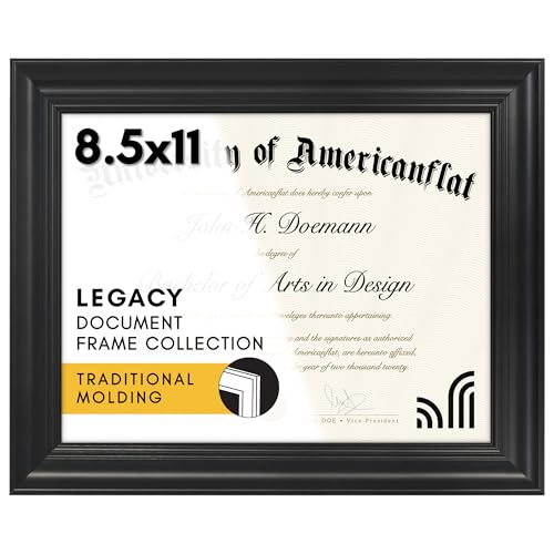 Americanflat - Kunstvoll verzierter Urkundenrahmen 8,5 x 11 Zoll in Schwarz, Urkundenrahmen mit bruchsicherem Glas und Staffelei für Wand und Tisch Klassischer Bilderrahmen von Americanflat