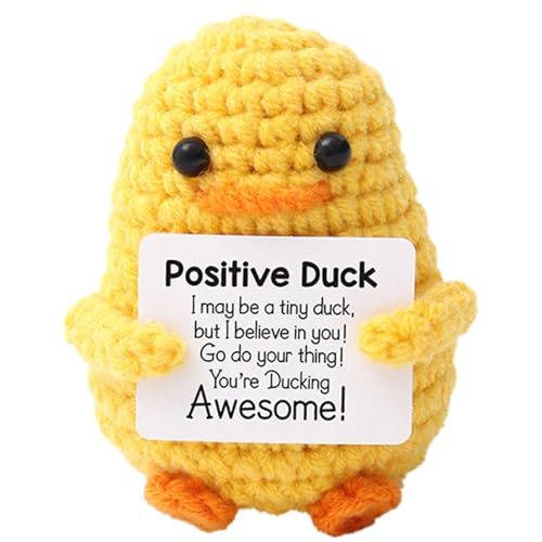 Gehäkelte Entenpuppe, Pocket Hug Positive Ente, Positive Ente Gehäkelt, Positive Entenstrickpuppe, Emotionale Unterstützung Häkelpuppe, Gelbe Strickpuppe Mit Positiver Karte, Für Familie, Freunde von Amesor