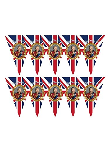 King Charles III Union Jack Wimpelkette, King Charles III Wimpelkette Mit 10 Wimpel, König Charles Iii Krönungswimpelkette, Dreiecksfahne König Charles Wimpelkette, Krönungswand Oder Fensterdekoration von Amesor