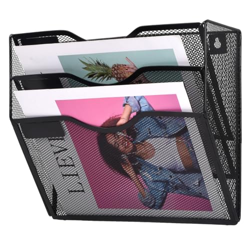 Amexo Aktenordner Wandmontage Schwarz 3 Etagen Metall Zeitschriftenständer Aktenhalter Brief-Organizer Wand Aktenhalter Organizer für Küche Wohnzimmer Büro Wohnheim von Amexo