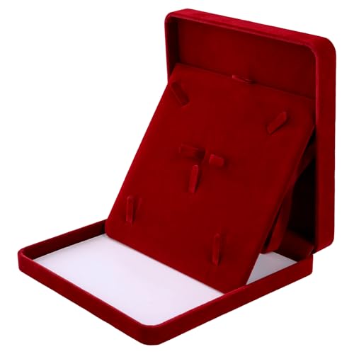 Amexo Samt Groß Halsketten Box, Samt Schmuckschatulle Geschenkboxen Set Schmuckdisplay für Frauen Schmuck Halskette Ohrring Ring Hochzeit Schmuck Lagerung (Weinrot) von Amexo