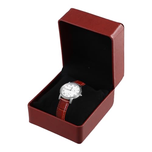 Amexo Uhrenbox, PU Leder Uhrenbox mit abnehmbarem Kissen Single Uhrengehäuse Uhr Geschenkbox Uhr Box für Uhren Schmuck Anhänger Halskette Armbänder, Herren und Damen (Kaffee Glänzend) von Amexo