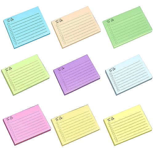 Amfrpar 9 Packung To Do Liste Haftnotizblock 10 x 7cm 450 Blätter Haftnotizen Klebezettel Selbstklebende Notizzettel Linierte Haftnotizzettel Sticky Notes für Büro Zuhause Schule (Mehrfabrig) von Amfrpar