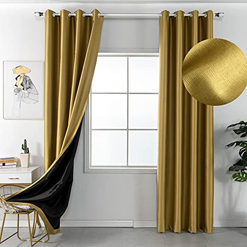 Amidoudou Blickdichte Vorhänge ösen 2er Set Für Kinderzimmer Schlafzimmer Wohnzimmer (Gold,230x140cm) von Amidoudou