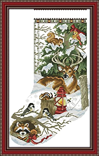 Amiiba Geprägte Kreuzstich-Set, Winterwald-Tier-Weihnachtsstrumpf, DIY, 11 Karat, 42,9 x 67,8 cm (Weihnachtsstrumpf) von Amiiba