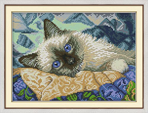 Amiiba Geprägtes Kreuzstich Kits, The Blue Eyes Cat Kitten Animal DIY 11CT 38,9 x 26,9 cm (Katze) von Amiiba