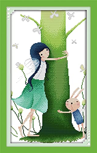 Amiiba Gestempelte Kreuzstich-Set, Baum des Lebens, Fee, Mädchen, Tier, Kaninchen, DIY, 11 Ct, 34,8 x 54,9 cm (Fee) von Amiiba