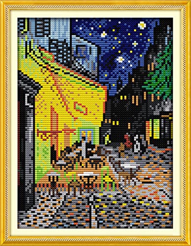 Amiiba Gestempeltes Kreuzstich-Set, Café-Terrasse bei Nacht, DIY, 11 Ct, 23,9 x 34,8 cm (Van Gogh) von Amiiba