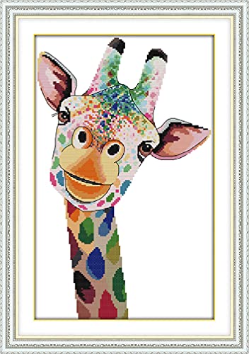 Amiiba Kreuzstich Set Vorgedruckt für Erwachsene Anfänger,Giraffe 11ct Stickset Stickpackungen von Amiiba