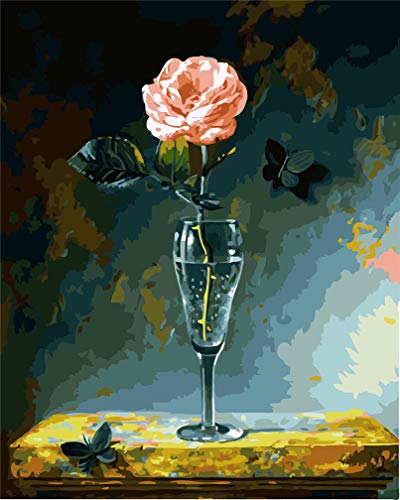 Amiiba Malen nach Zahlen-Kits, Rose im Glas, 40,6 x 50,8 cm, Acryl, Malen nach Zahlen, Wandkunst (Rose, mit Rahmen) von Amiiba