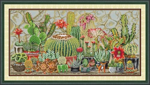 Amiiba Vorgedruckte Kreuzstich-Sets für Erwachsene, XXXXX 14 Karat geprägte Stickerei-Kits, DIY-Wandkunst, Dekoration für Anfänger und Kinder (Cacti) von Amiiba