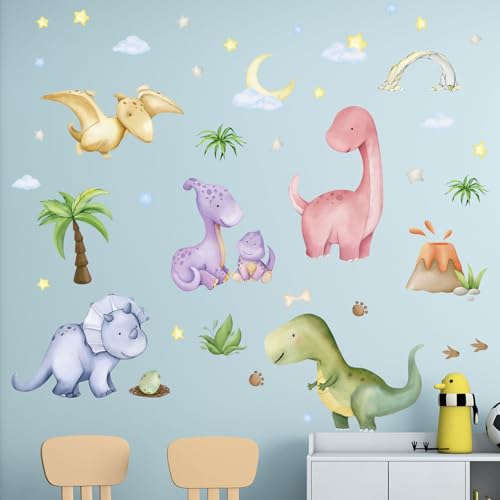 Amimagen Dinosaurier Wandaufkleber - Vulkan Höhle Dino Eier Blatt Palme Wandabziehbilder - Kinderzimmer Kinder Baby Jungen Zimmer Kindertagesstätte Spielzimmer Klassenzimmer Wanddeko von Amimagen