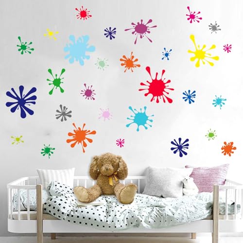 Amimagen Wandtattoo 29 bunte Farbspritzer Wandaufkleber – Graffiti Gemälde Spritzer Wandsticker – Kinderzimmer Baby Mädchen Zimmer Kindertagesstätte Kindergarten Spielzimmer Klassenzimmer Wanddeko von Amimagen