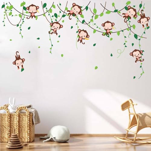 Amimagen Wandtattoo Affen Kletterbaum Wandaufkleber – Dschungeltiere Weinblätter Wandsticker – Babyzimmer Kinder Mädchen Jungen Kindertagesstätte Spielzimmer Klassenzimmer Wanddeko von Amimagen