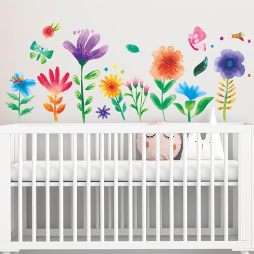 Amimagen Wandtattoo Aquarell Blumen Wandaufkleber – Kinder Babys Jungen Mädchen Kleinkinder Garten Vorschule Florale Wandsticker – Kinderzimmer Spielzimmer Klassenzimmer Kindertagesstätte Wanddeko von Amimagen