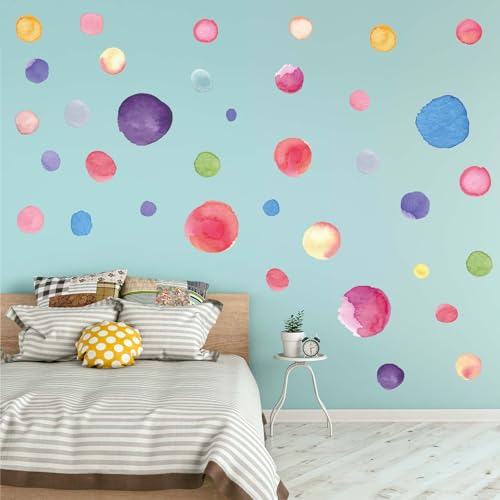 Amimagen Wandtattoo Aquarell Polka Punkten Wandaufkleber – Bunte Runde Mädchen Wandsticker – Kinder Babys Jungen Mädchen Kinderzimmer Spielzimmer Klassenzimmer Schlafzimmer Zuhause Wanddeko von Amimagen