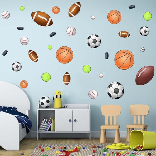 Amimagen Wandtattoo Basketball Fußball Sport Wandaufkleber – Kinder Babys und Jungen Wandsticker – Kinderzimmer Spielzimmer Klassenzimmer Kindertagesstätte Spielzimmer Schlafzimmer Zuhause Wanddeko von Amimagen