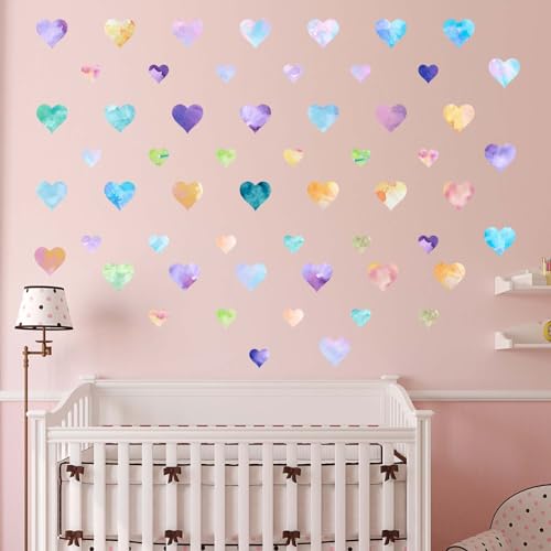 Amimagen Wandtattoo Bunte Aquarell Gradual Love Heart Wandaufkleber – Regenbogen Mädchenzimmer Wandsticker – Kinderzimmer Babyzimmer Jungenzimmer Kindergarten Spielzimmer Klassenzimmer Wanddeko von Amimagen