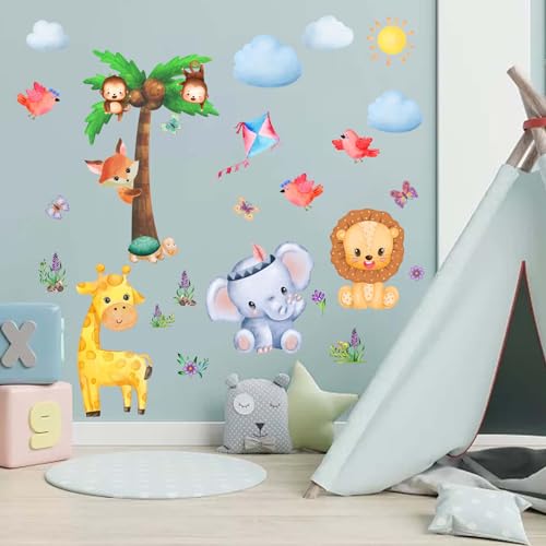 Amimagen Wandtattoo Dschungel Tier Babys Wandaufkleber – Affen Elefanten Giraffen Löwen Wandsticker – Kinderzimmer Mädchen Jungen Zimmer Kindertagesstätte Spielzimmer Klassenzimmer Wanddeko von Amimagen