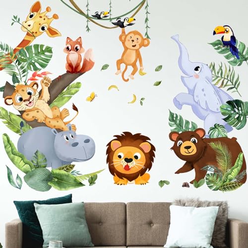 Amimagen Wandtattoo Dschungel Tier Babys Wandaufkleber – Safari Affe Elefant Tiger Giraffe Wandsticker – Kinderzimmer Mädchen Jungen Zimmer Kindertagesstätte Spielzimmer Klassenzimmer Wanddeko von Amimagen