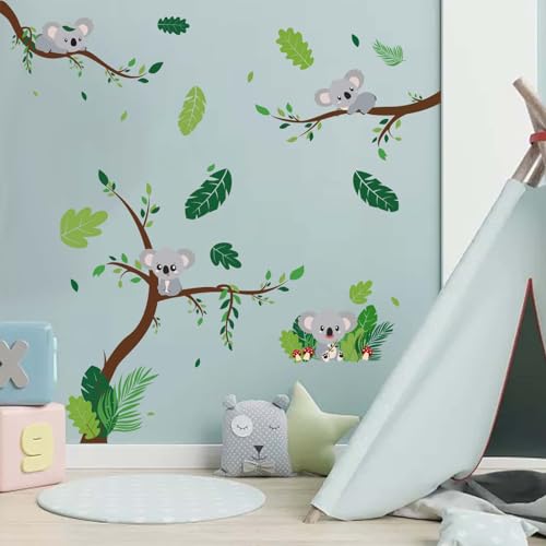 Amimagen Wandtattoo Koala und Ast Wandaufkleber – Waldbaby Dschungeltiere Wandsticker – Kinderzimmer Mädchen Jungenzimmer Kindertagesstätte Spielzimmer Klassenzimmer Wanddeko von Amimagen