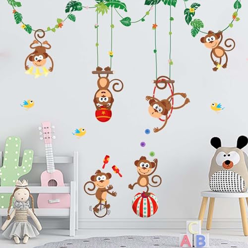 Amimagen Wandtattoo Monkeys Perform Wandaufkleber – Baby Tier Zirkus Wandsticker – Kinderzimmer Mädchen Jungenzimmer Kindertagesstätte Spielzimmer Klassenzimmer Wanddeko von Amimagen