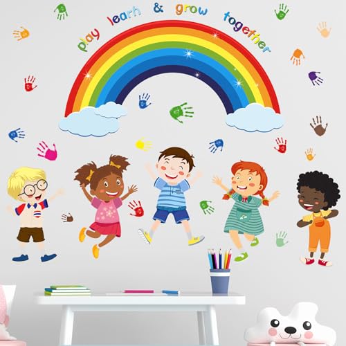 Amimagen Wandtattoo Play Learn & Grow Together Wandaufkleber - Inspirierenden Zitaten Regenbogen Wandsticker - Baby Kinderzimmer Kinderzimmer Tagespflege Spielzimmer Klassenzimmer Wanddeko von Amimagen