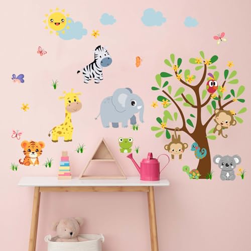 Amimagen Wandtattoo Waldtier Babys Wandaufkleber – Affen Löwe Tiger Giraffe Zebra Dschungeltiere Wandsticker – Baby Kinderzimmer Kindertagesstätte Spielzimmer Klassenzimmer Wanddeko von Amimagen