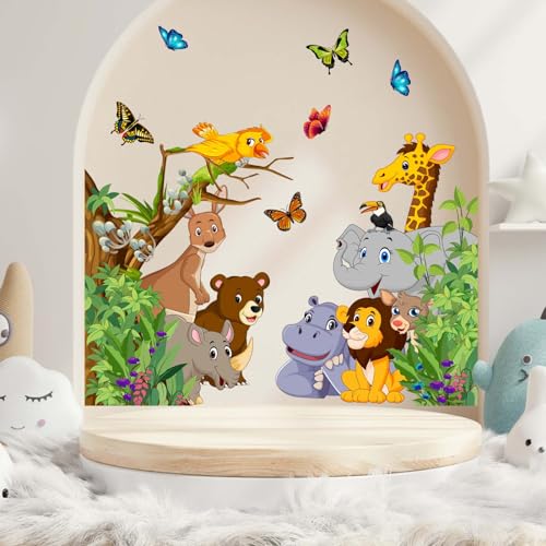 Amimagen Wandtattoo Waldtier Wandaufkleber – Elefant Giraffe Löwe Nilpferd Känguru Bär Nashorn Wandsticker – Kinderzimmer Mädchen Jungenzimmer Kindertagesstätte Spielzimmer Klassenzimmer Wanddeko von Amimagen