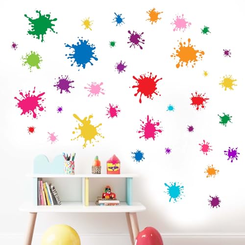 Amimagen Wandtattoos 38pcs Bunte Farbe Splatter Wandaufkleber - Graffiti Malerei Flecken Wandabziehbilder - Kinderzimmer Baby Mädchen Kindertagesstätte Kindergarten Spielzimmer Klassenzimmer Wanddeko von Amimagen