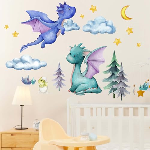 Amimagen Wandtattoos Baby Drachen Wandaufkleber - Stern Mond Dracheneier Wandabziehbilder - Baby Schlafzimmer Jungen Kinderzimmer Kinderzimmer Kindertagesstätte Wanddeko von Amimagen