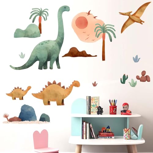 Amimagen Wandtattoos Dinosaurier Wandaufkleber - Palme Aquarell Dino Wandsticker - Kinderzimmer Kinder Baby Jungs Zimmer Tagespflege Spielzimmer Klassenzimmer Wand Dekor von Amimagen