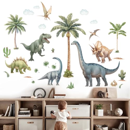 Amimagen Wandtattoos Große Dinosaurier Wandaufkleber - Tropische Palme Blatt Dino Wandabziehbilder - Kinderzimmer Kinder Baby Jungen Zimmer Kindertagesstätte Spielzimmer Klassenzimmer Wanddeko von Amimagen