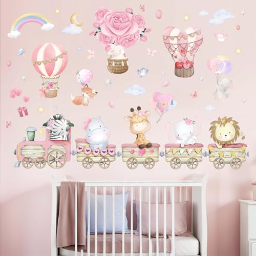 Amimagen Wandtattoos Heißluftballon Tier Wandaufkleber - Elefant Löwe Giraffe Zug Tier Wandabziehbilder - Baby Kinderzimmer Kinder Mädchen Schlafzimmer Kindertagesstätte Wanddeko von Amimagen