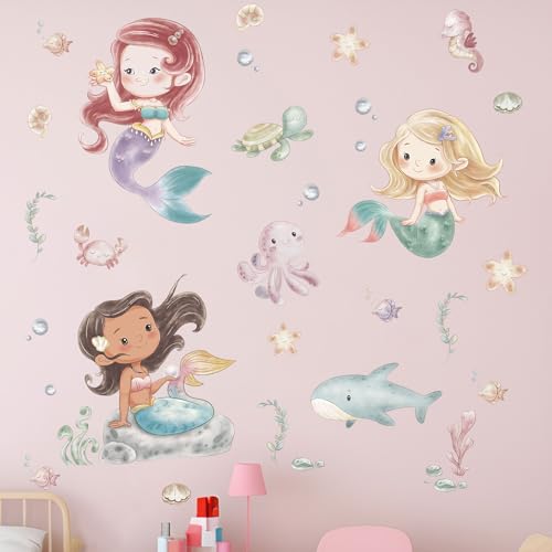 Amimagen Wandtattoos Ozean Meerjungfrau Wandabziehbilder - Unter dem Meer Fisch Wal Schildkröte Wandaufkleber - Badezimmer Baby Kinder Kinderzimmer Mädchen Schlafzimmer Kindertagesstätte Wanddeko von Amimagen