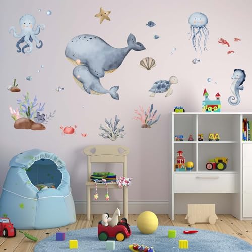 Amimagen Wandtattoos Ozean Tiere Wandaufkleber - Unter dem Meeresthema Wandsticker - Mädchen Baby Kinderzimmer Kinderzimmer Tagespflege Spielraum Wanddekor von Amimagen