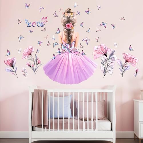 Amimagen Wandtattoos Schmetterling Mädchen Wandaufkleber - Blume Fee Wandabziehbilder - Mädchen Schlafzimmer Kinderzimmer Kindertagesstätte Spielzimmer Klassenzimmer Wanddeko von Amimagen