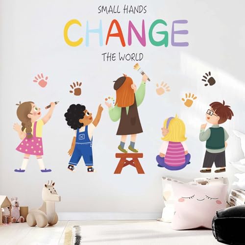 Amimagen Wandtattoos Small Hands Change The World Equality Wandaufkleber - Inspirierende Wandabziehbilder - Baby Kinderzimmer Klassenzimmer Kindertagesstätte Spielzimmer Schule Bibliothek Wanddeko von Amimagen