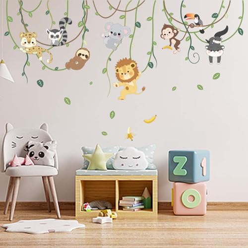 Amimagen Wandtattoos Tiere Klettern Bäume Wandaufkleber - Löwe Affe Faultier Koala Wandsticker - Baby Kindergarten Kinderzimmer Tagespflege Spielzimmer Klassenzimmer Wanddekor von Amimagen